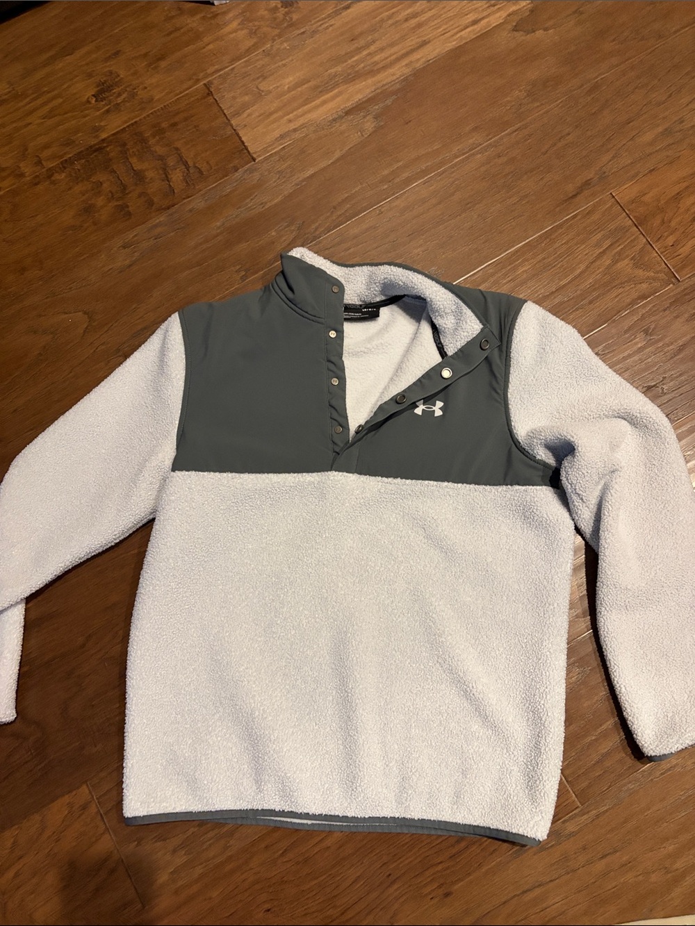 Under Armour Men's White Sherpa Zip-Front Pullover with Gray Yoke